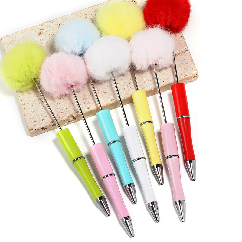 Wholesale 5pcs Macaron DIY Ball Creative Plush Bead Plastic Ballpoint Pen