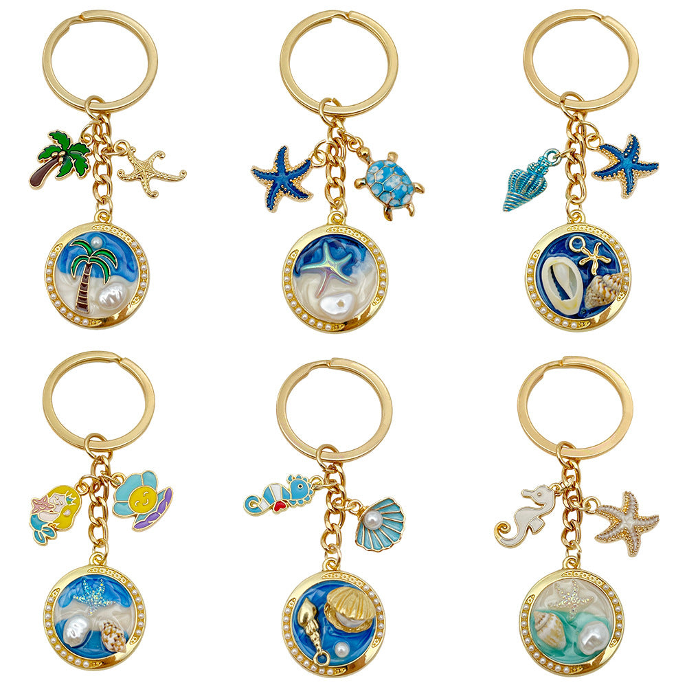 Wholesale Ocean Sea Star Beach nut Tree Conch Turtle Metal Keychain