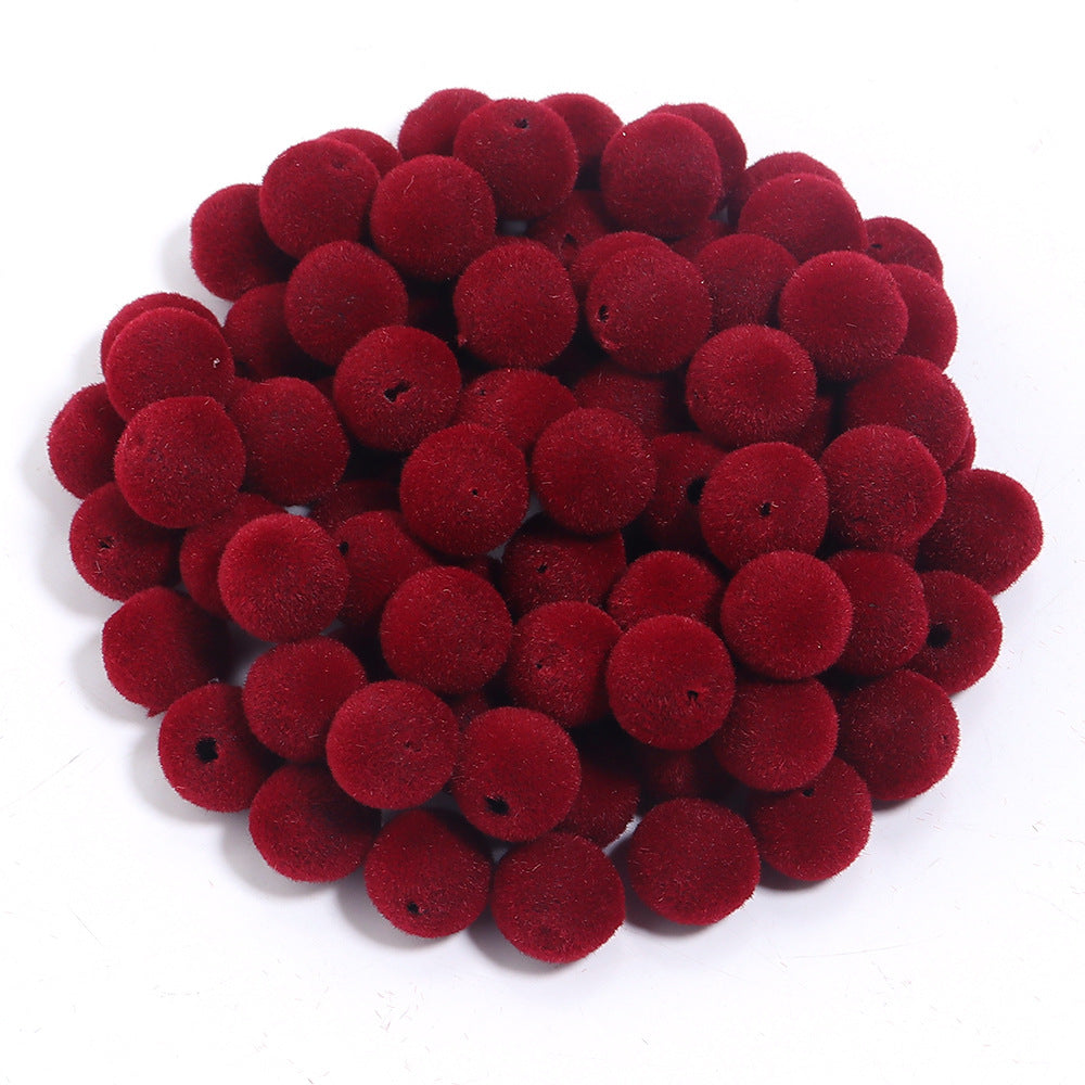 Wholesale  Random 100pcs/pack    Resin Flocking Round Beads Perforated F Cloth F Ball Beads Acrylic Beads
