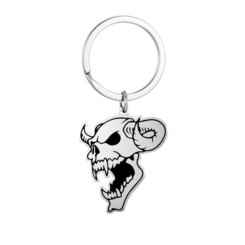 Wholesale Halloween Stainless Steel Skull Bull Head Keychain