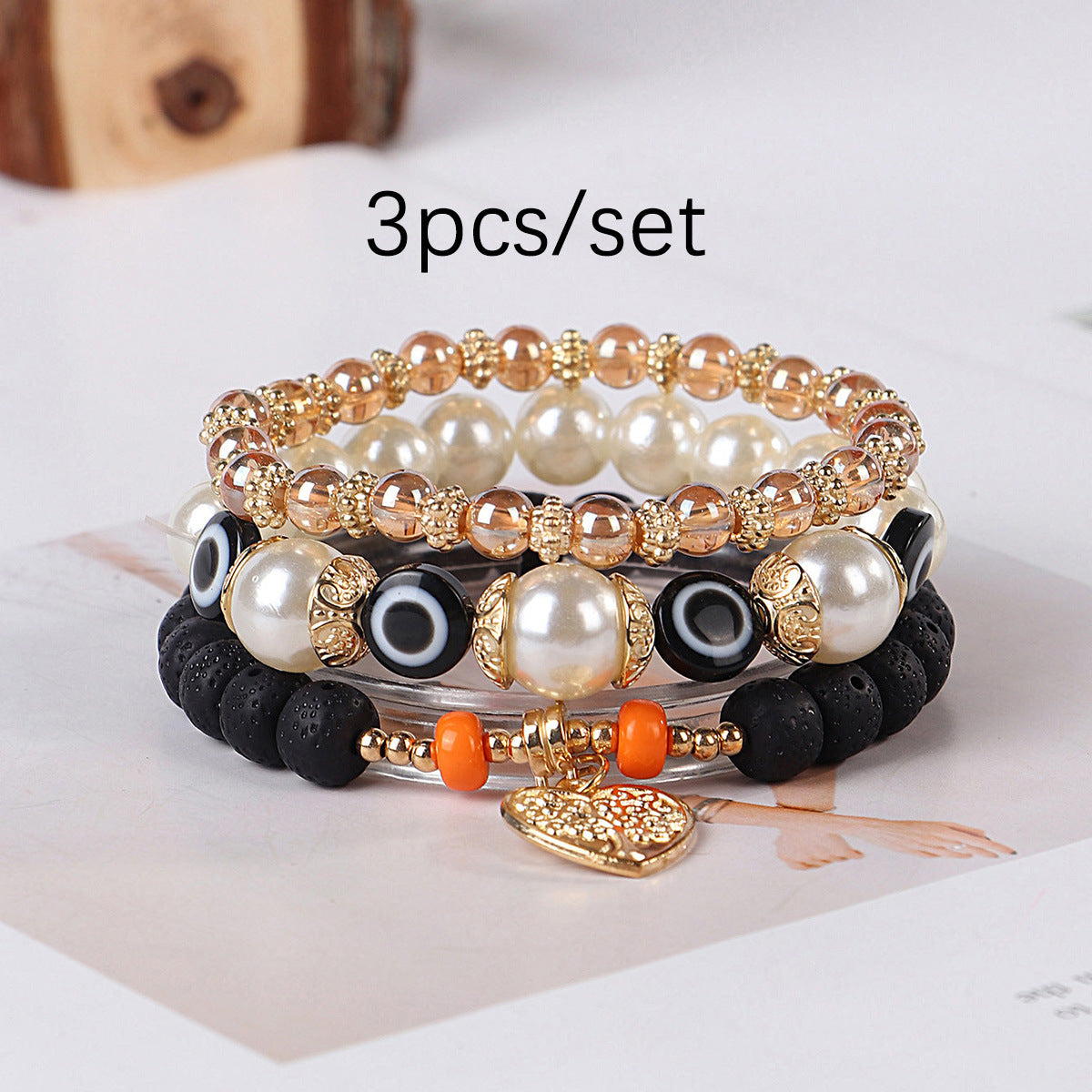 Wholesale Bohemian Eye Tree of Life Pendant Multi Layered Pendant Glass Elastic Bracelet