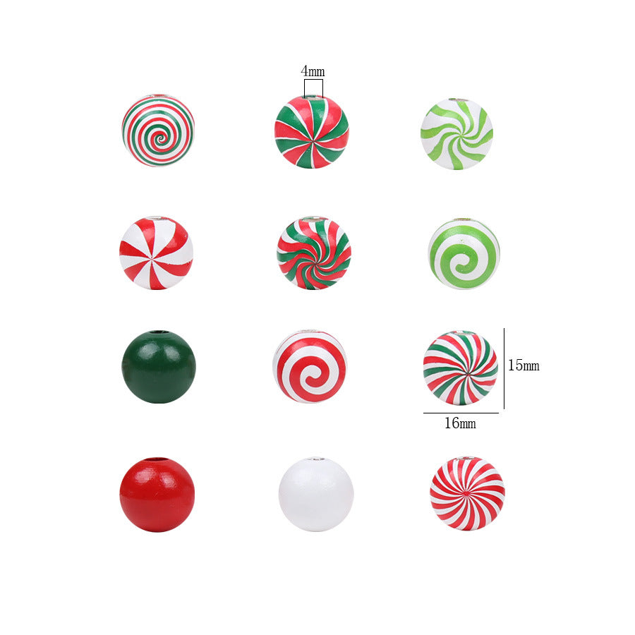 Wholesale 20pcs 16mm Christmas Candy Spiral DIY Colorful Festive Wooden Beads