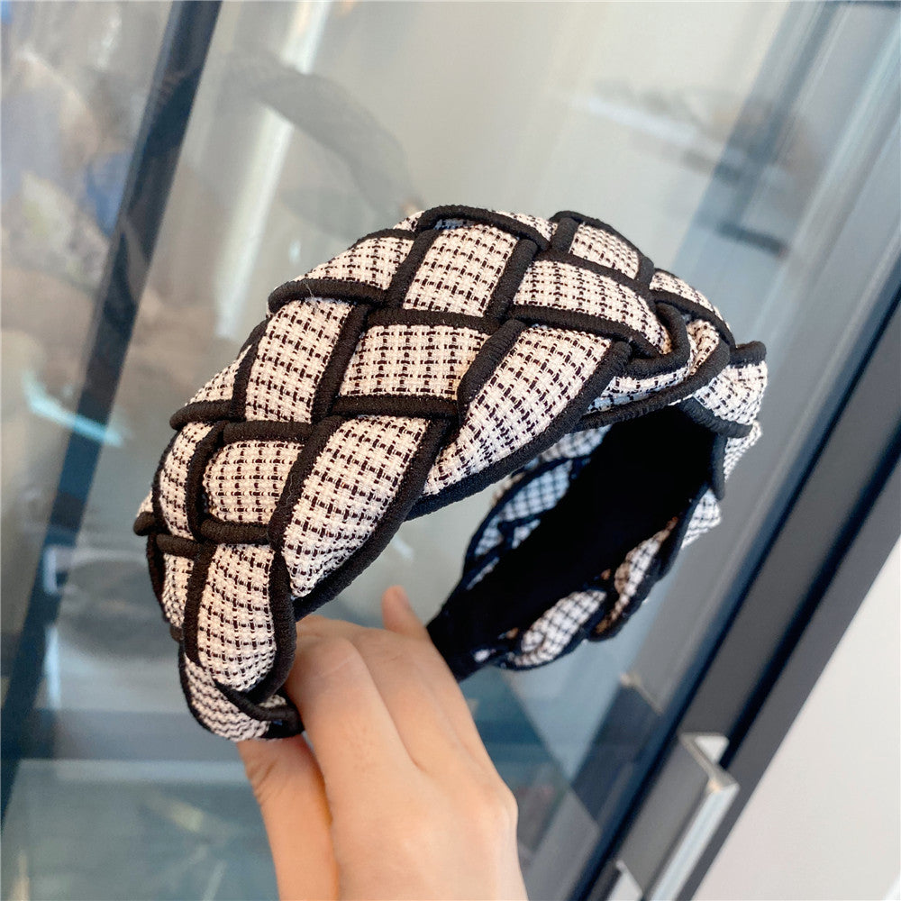 Wholesale Autumn and Winter High Skull Wide Edge Braided Houndstooth Headband
