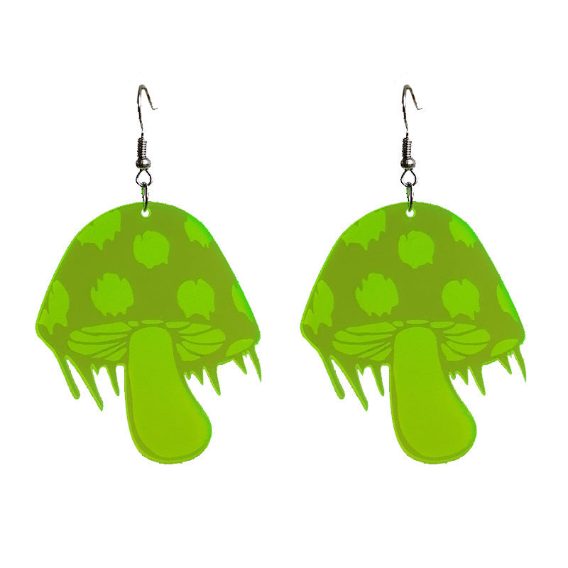 Wholesale 2 Pairs/pack Trendy Mushroom Fluorescent Green and Pink Party Bounce Diyarikli Earrings