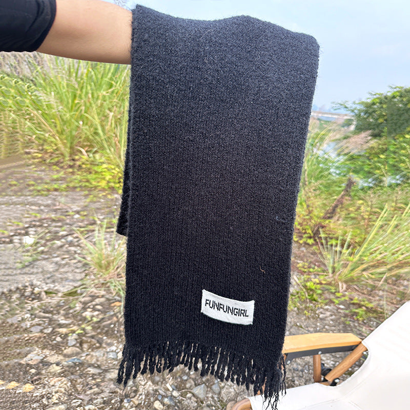 Wholesale Autumn and Winter Warm Gray Fringed Wool Scarf