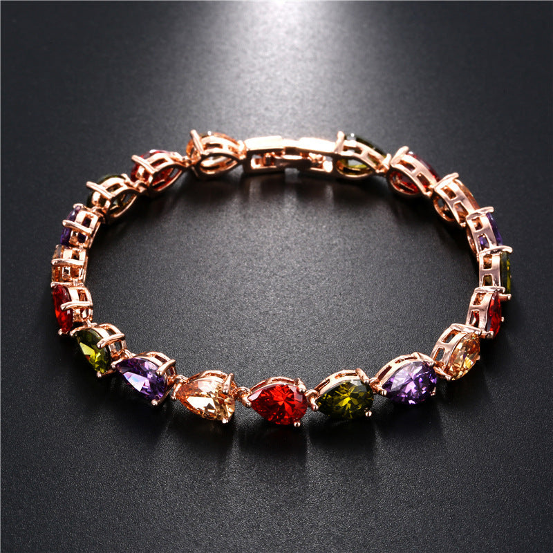 Wholesale Water Drop Colorful Zircon Bracelet
