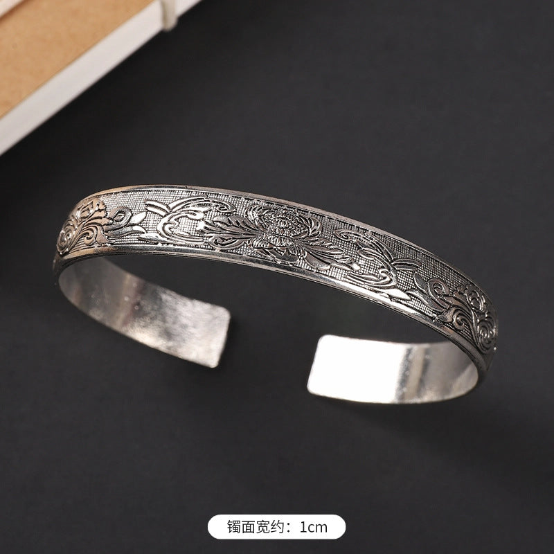 Wholesale  ethnic style retro court Chinese carved ancient silver bracelet personality exotic bracelet