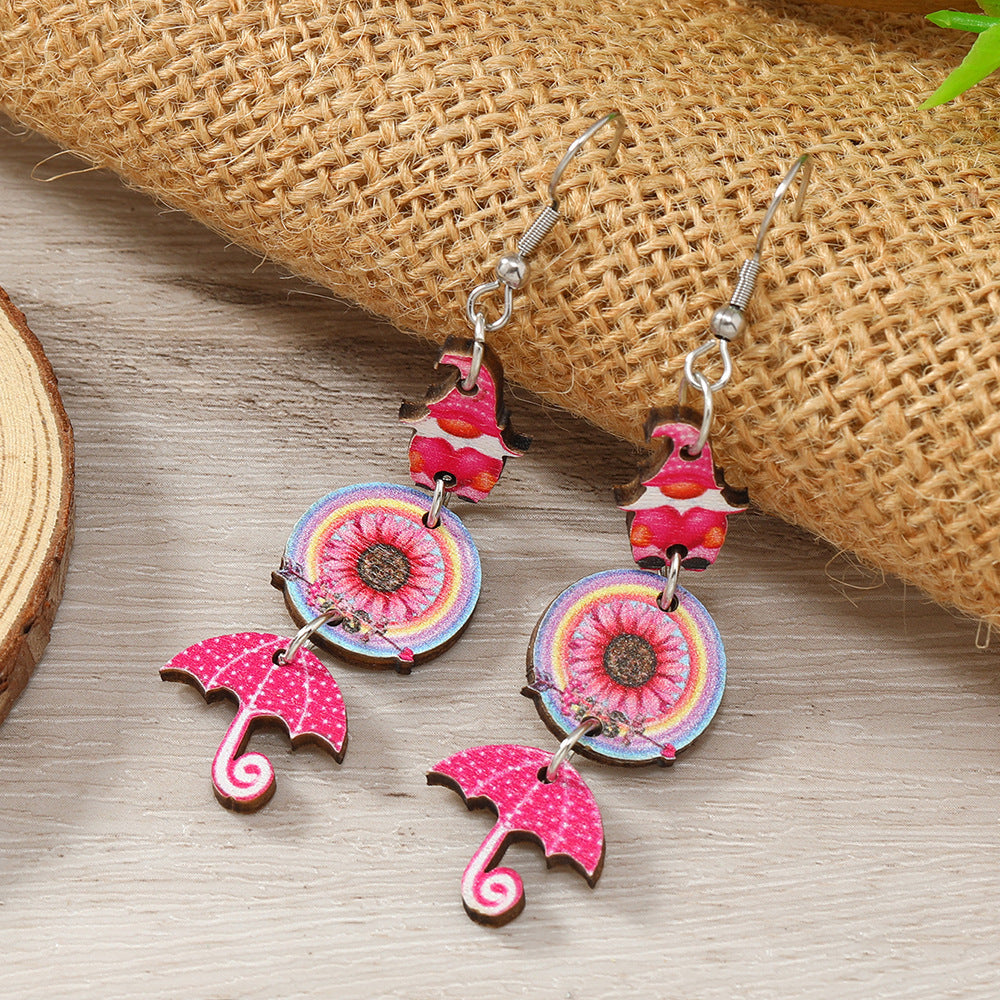 Wholesale Valentine's Day Printed Umbrella Arrow Target Wooden Earrings