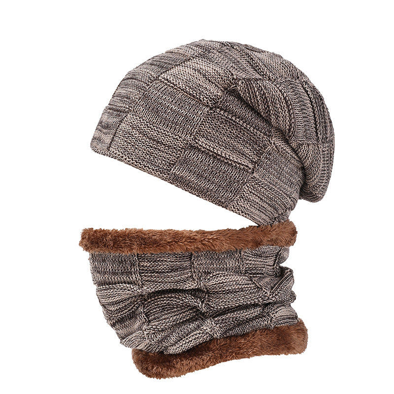 Wholesale Winter Velvet Thickened Woolen Hat Scarf Set Outdoor Men's Knitted Hat