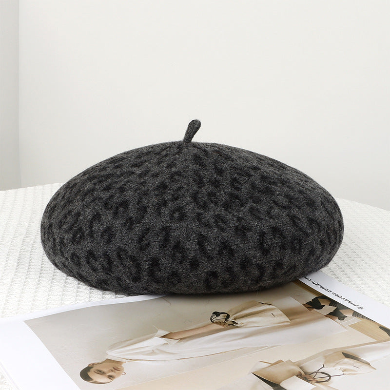 Wholesale Leopard Print Woolen Painter Hat Three-dimensional Wool Beret