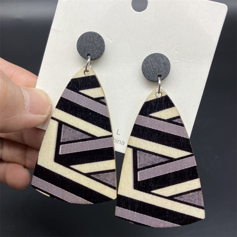 Wholesale Bohemian Lacquered Colorful Striped Wooden Earrings