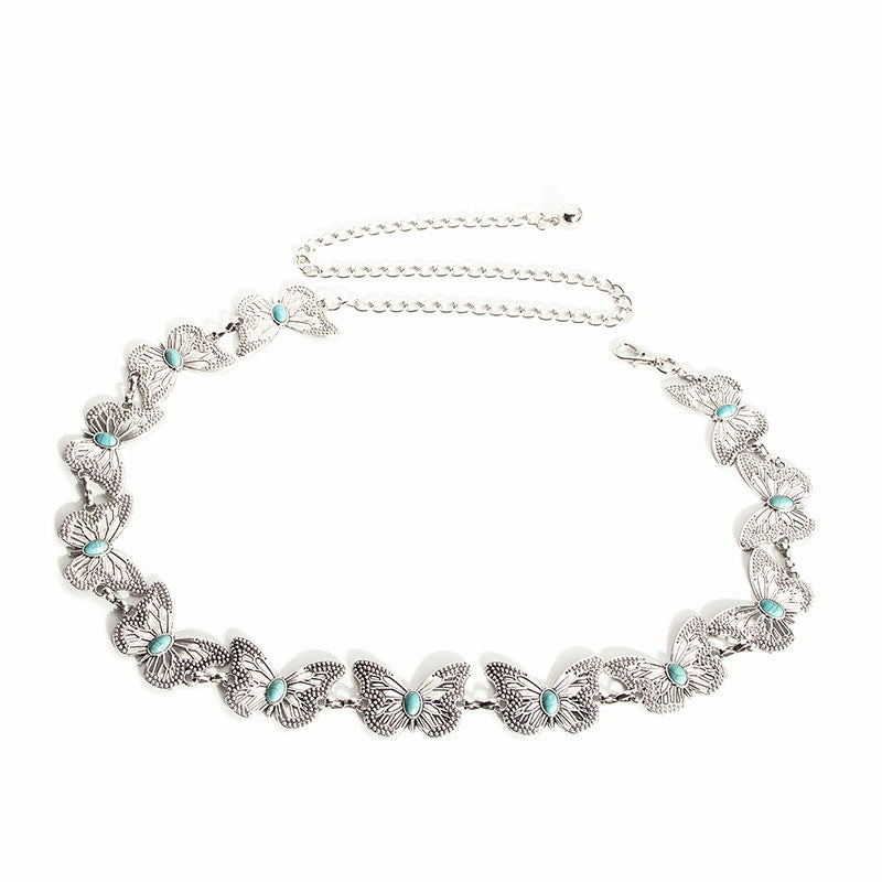 Wholesale Butterfly Daisy Metal Versatile Silver Waist Chain