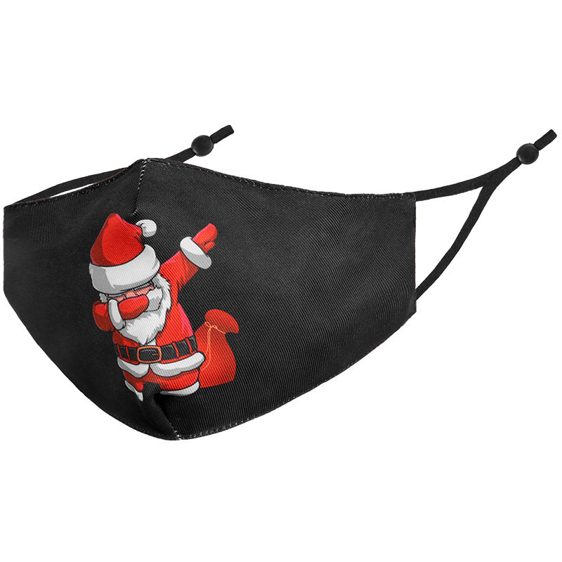 Wholesale Christmas Winter Warm Cartoon Black Three-Layer Printed Washable Cloth Cotton Mask