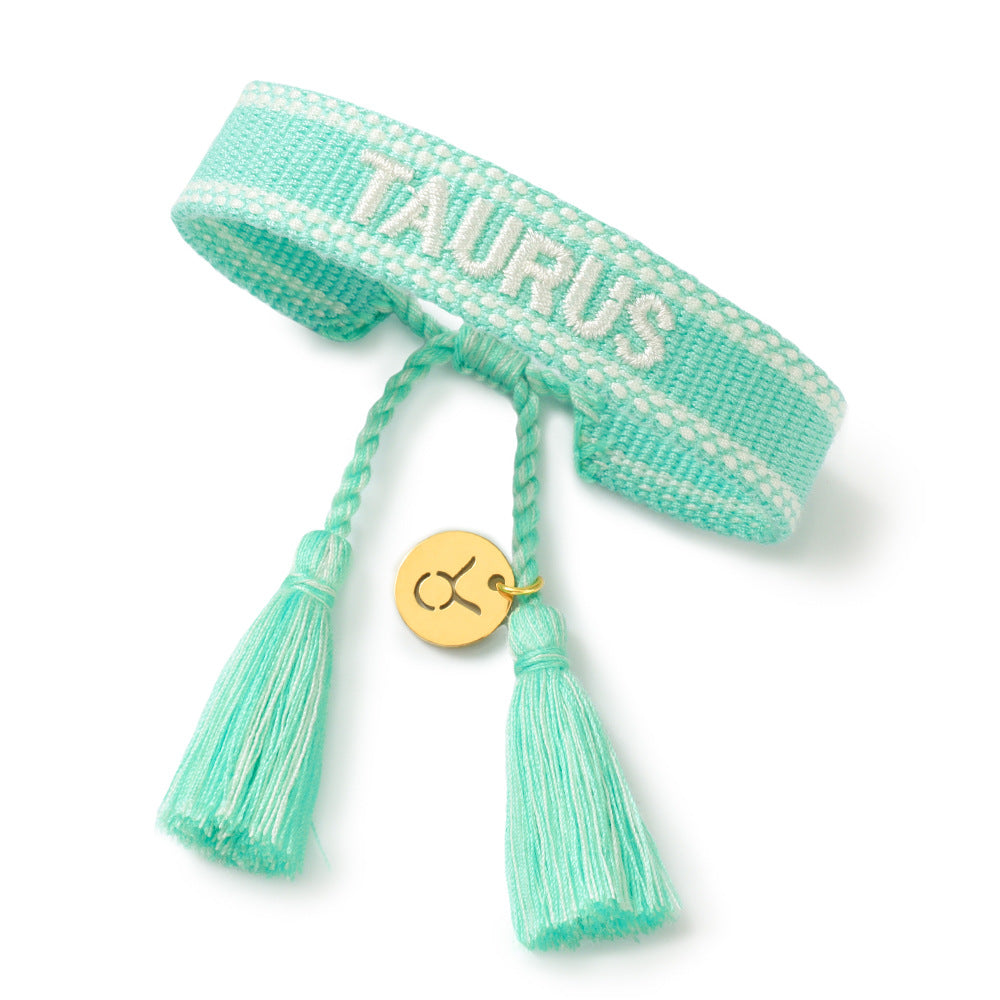 Wholesale Twelve Zodiac Signs Embroidered Letters Braided Bracelet
