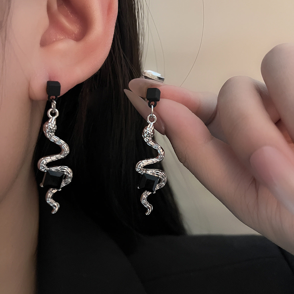 Wholesale Dark cyberpunk human face pearl cross diamond butterfly earrings