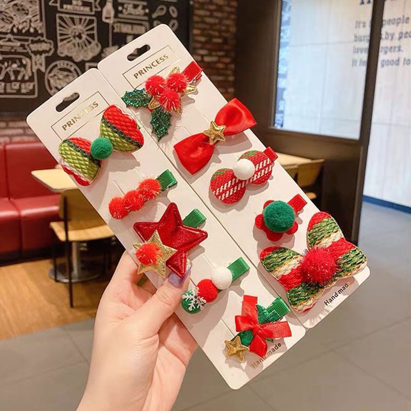 Wholesale Christmas Girl's Bow Christmas Tree Duckbill Clip Children's Cute Plastic Hair Clip