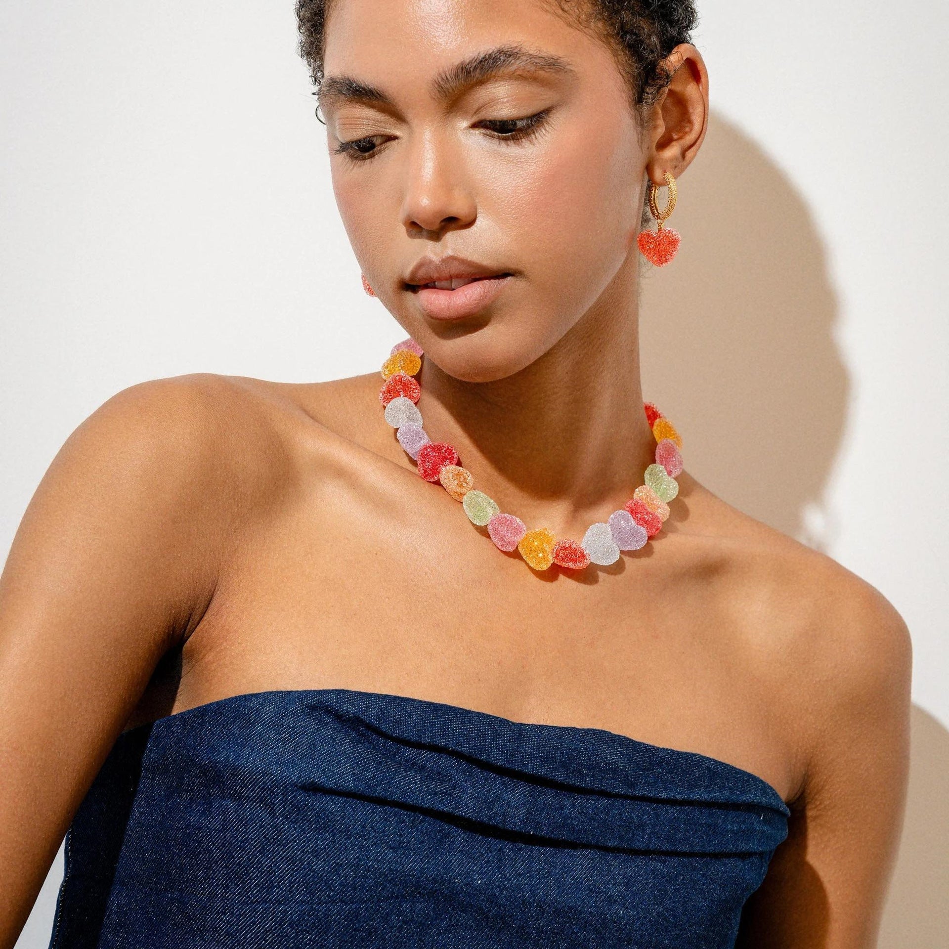 Wholesale Colorful Heart Cute Candy Resin Necklace  Earrings Jewelry Set