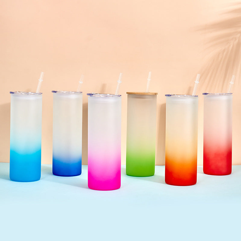 Wholesale Sublimation Mason Glass 12oz/16oz Coke Cup Cans Frosted Straws Single and Double Glass Bamboo Cover Cup