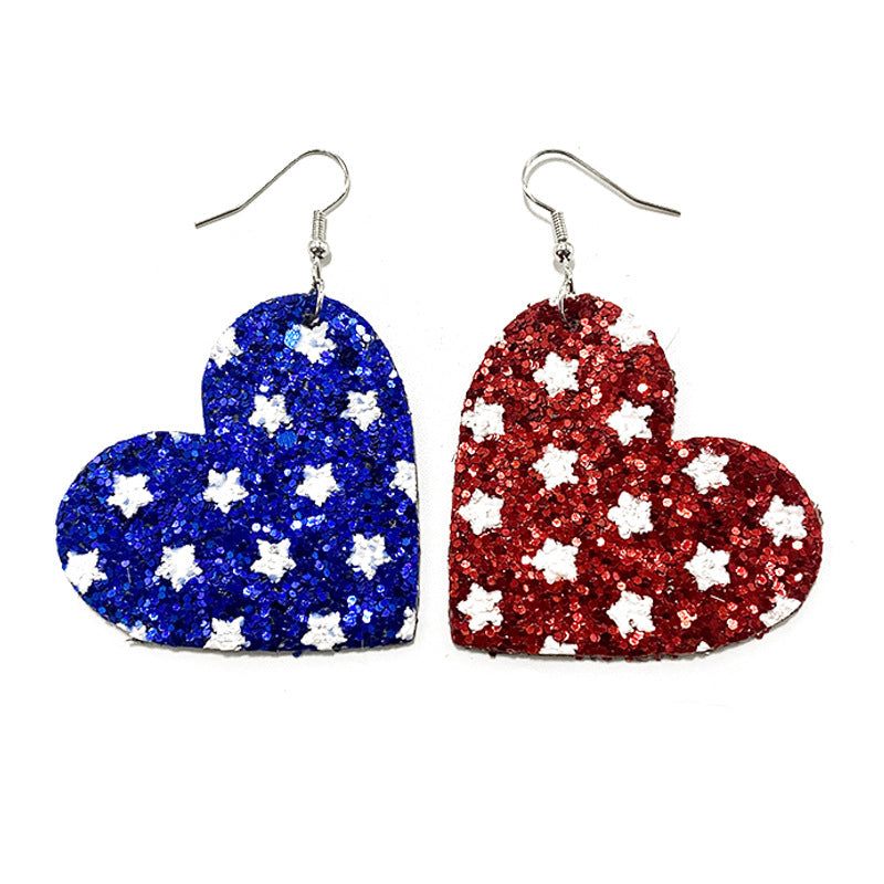 Wholesale Independence Day Five-pointed Star Glitter Asymmetric Leather Earrings