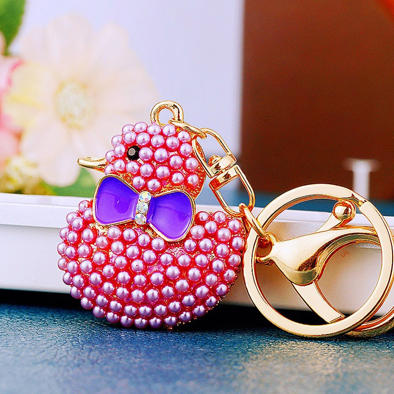 Wholesale Cute Crystal Studded Little Yellow Duck Car Keychain Bag Charm For Women Boutique Resale Decorative Accessory
