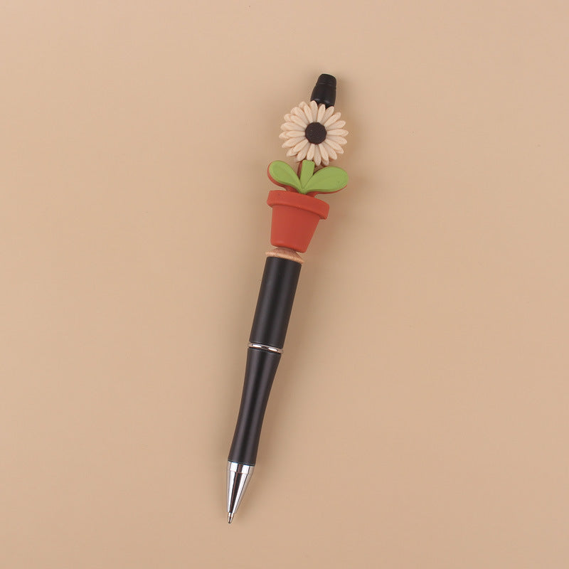 Wholesale Beadable Silicone Beaded Sunflower Potted Wooden Beads Plastic Ballpoint Pen