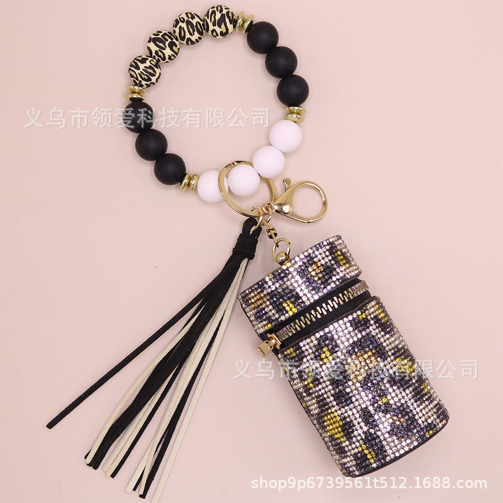 Wholesale Rhinestone Lipstick Bag Silicone Wrist Keychain