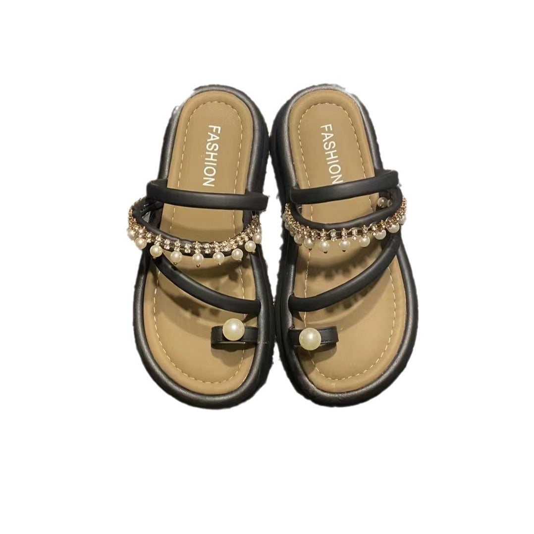 Wholesale Toe Pearl Chain Thick Sole Versatile Sandals