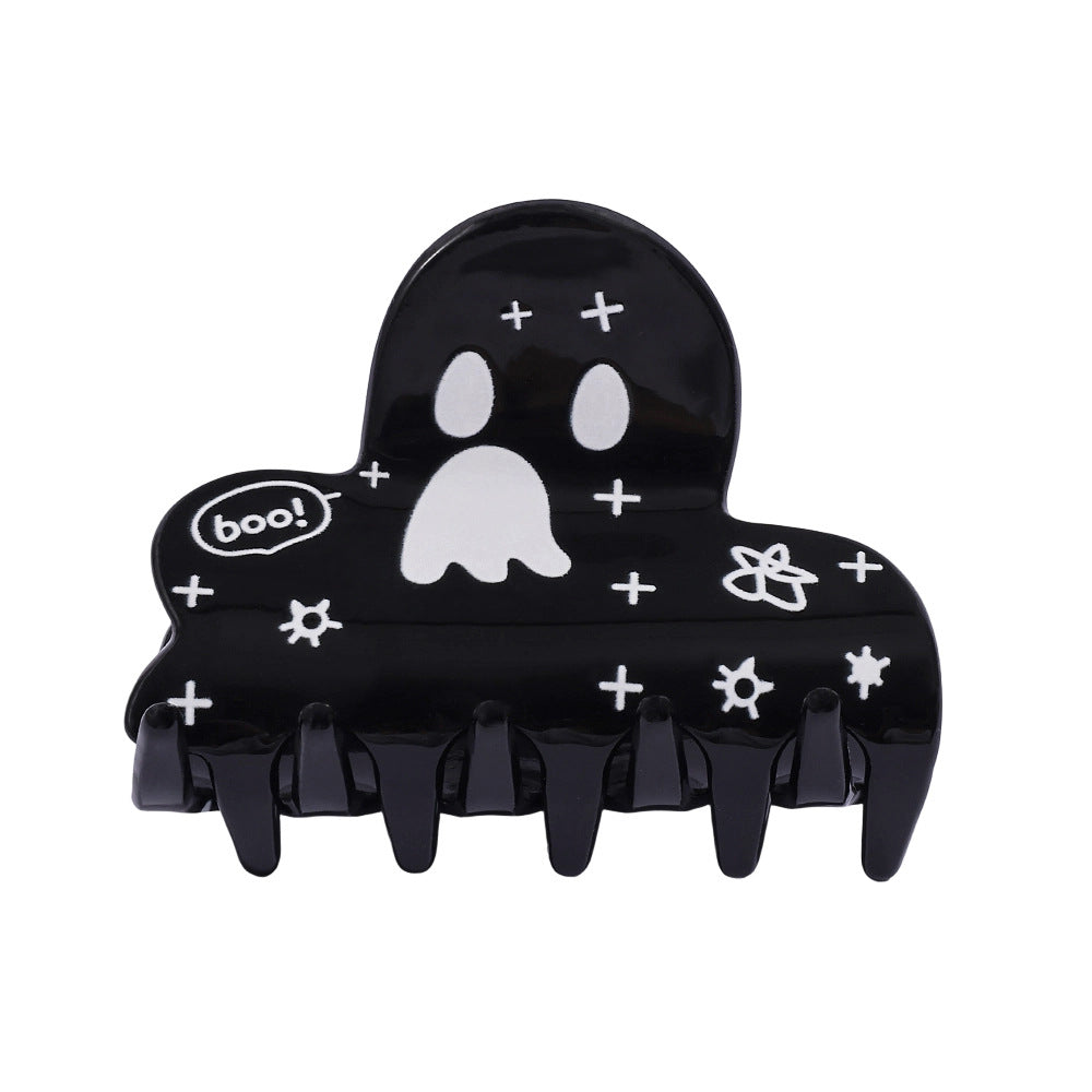 Wholesale Dark  Ghost Acrylic Hair Claw Clip Cartoon Rhinestone Print Hair Accessory For Girls Trendy Party Gift Boutique Resale