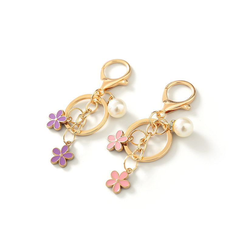 Wholesale Colorful Pearl Flower Metal Keychain