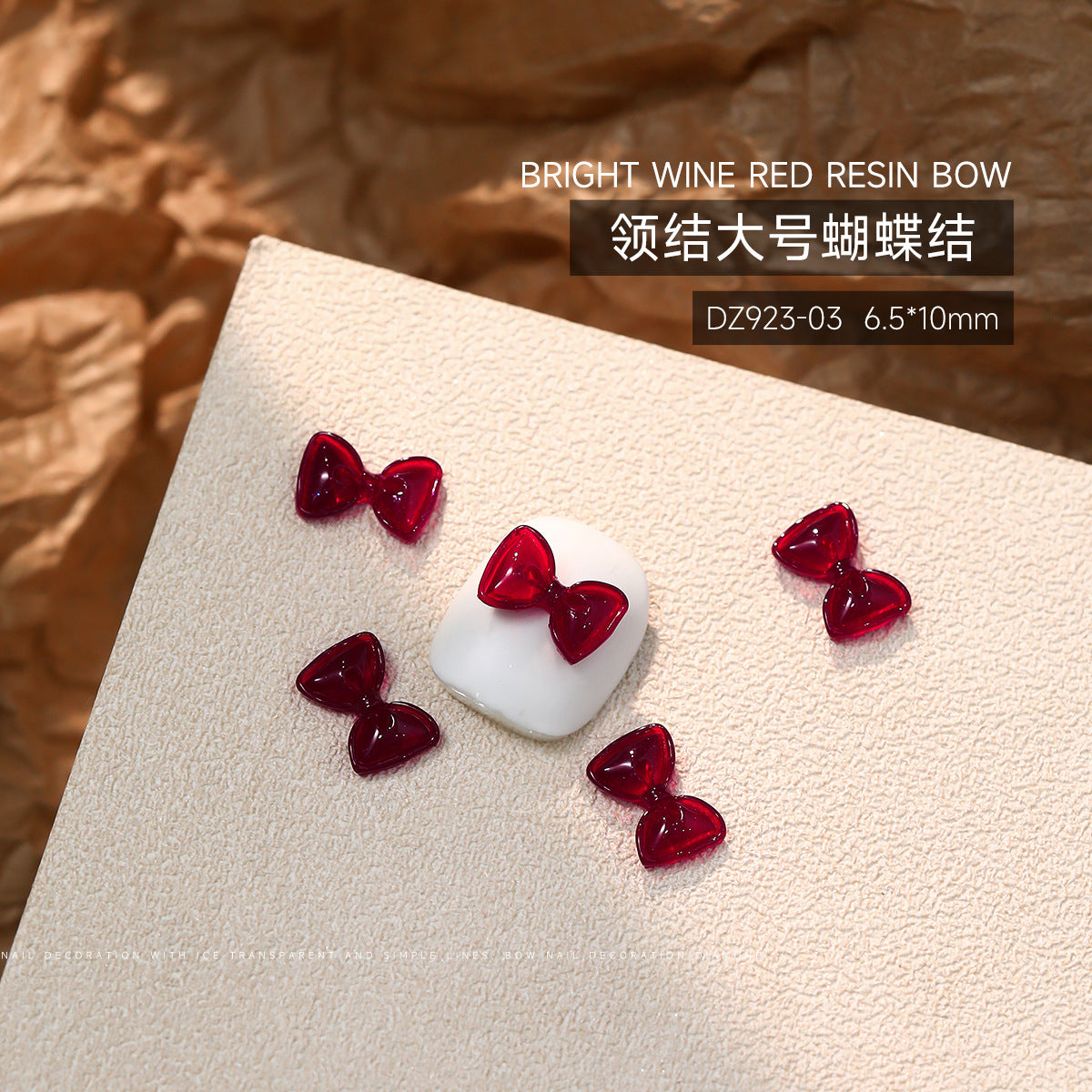 Wholesale 50pcs Bow Nail Art Accessories Burgundy Resin Frosted Mini Three-Dimensional Ribbon Butterfly Bow Tie Nail Decoration