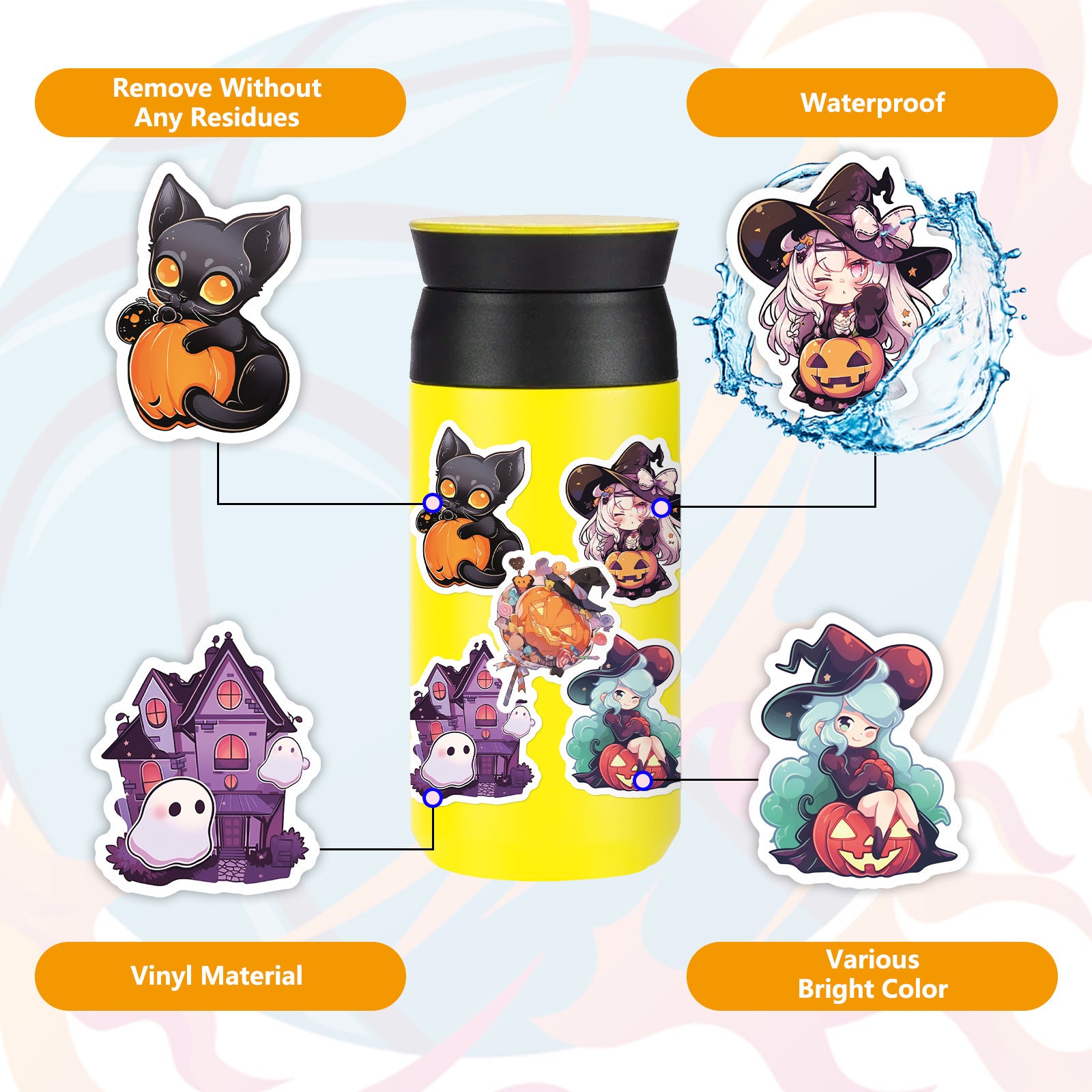 Wholesale of 50 Children's Cartoon Graffiti Pumpkin Ghost Witch Bat Halloween Carnival Stickers