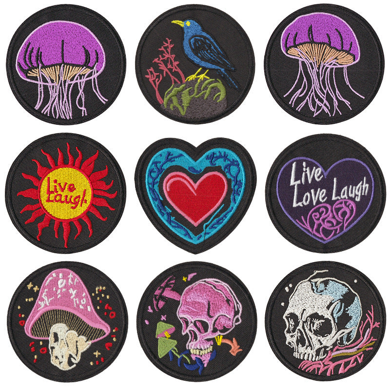 Wholesale 9 Piece Cartoon Crow Ocean Embroidery Patches Iron On Appliques For Towels Home Decor