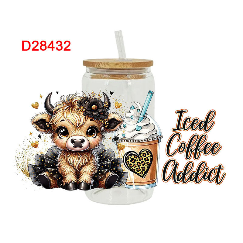 Wholesale Colorful Cartoon Cow 16oz Cup UV DTF Wraps