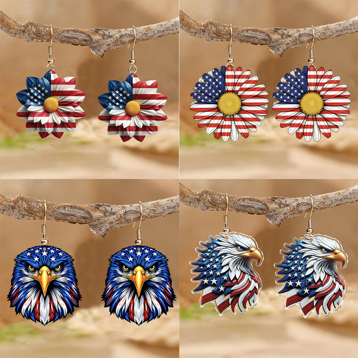 Wholesale Red White Blue Flag Bald Eagle Pendant Earrings