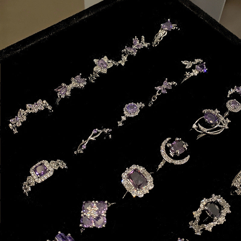 Wholesale Sweet Cool Geometric Purple Diamond Open Ring