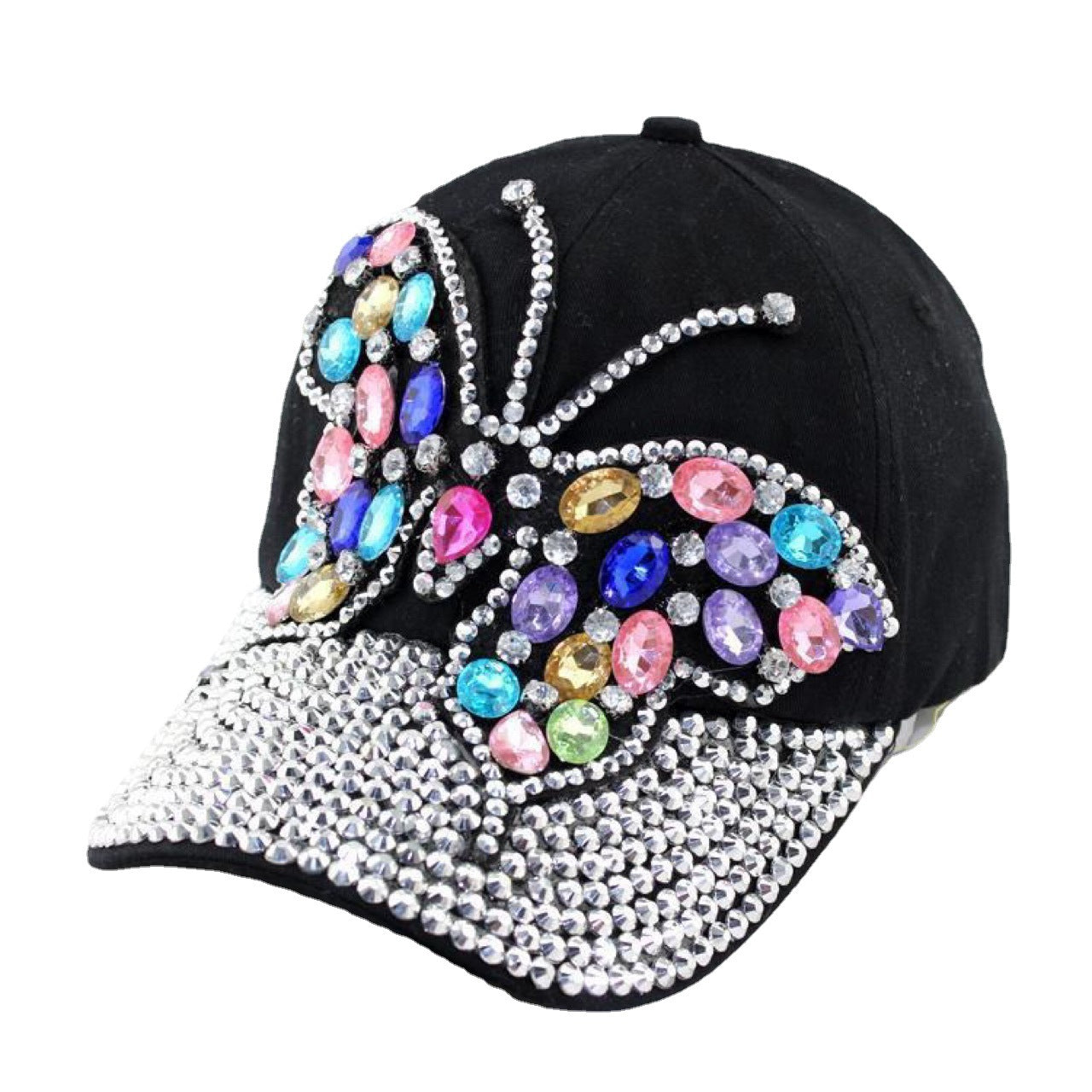 Wholesale Colored Diamond Butterfly Denim Cotton Baseball Caps