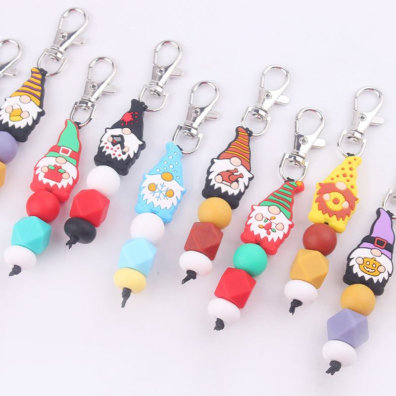 Wholesale Cartoon Santa Claus Silicone Beaded Keychain