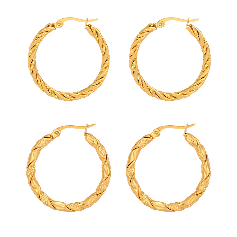 Wholesale Titanium Steel Gold Plated Hemp Pattern Large Earrings