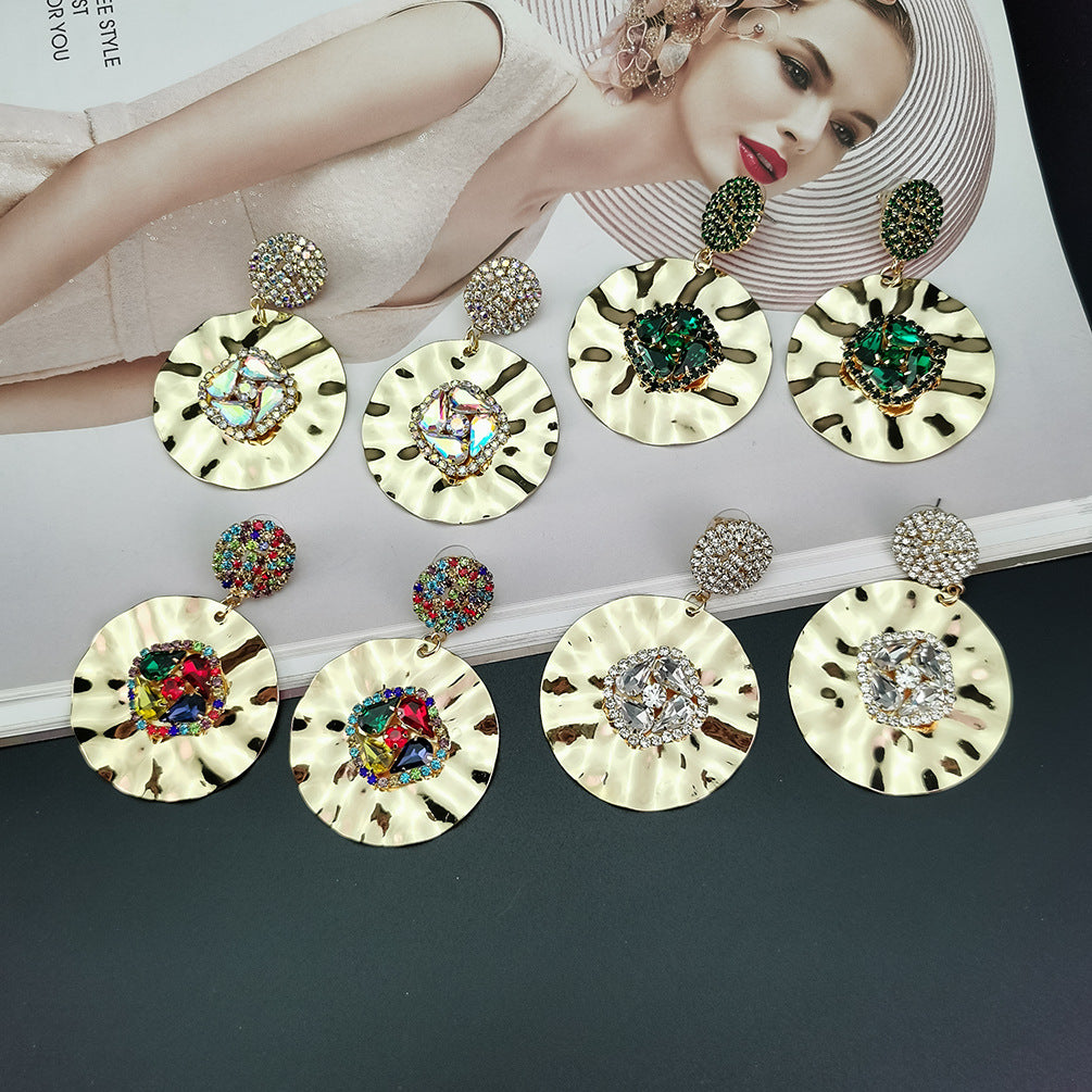 Wholesale Round Diamond Studded Metal Earrings
