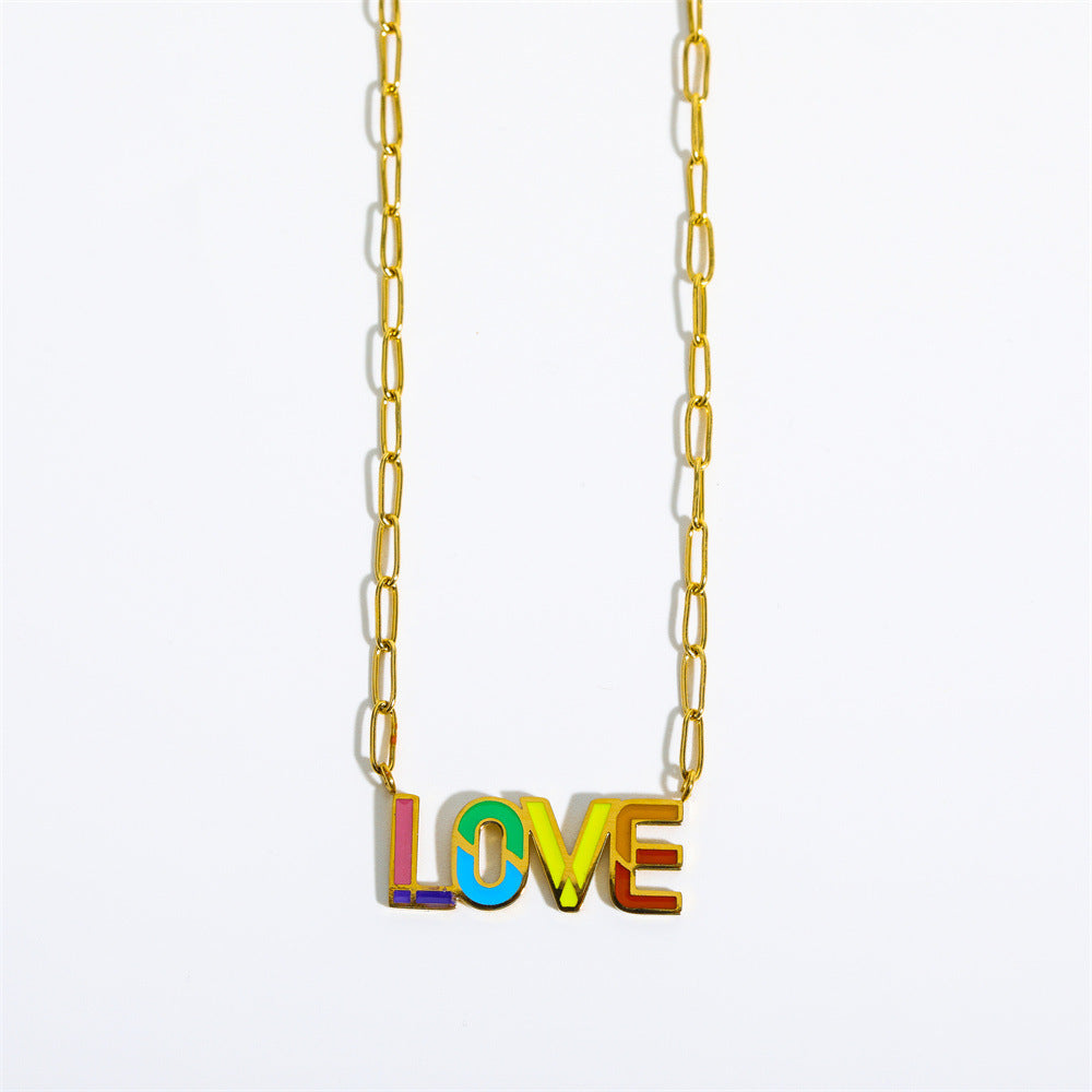 Wholesale Letter Rainbow Pendant Titanium Steel Necklace