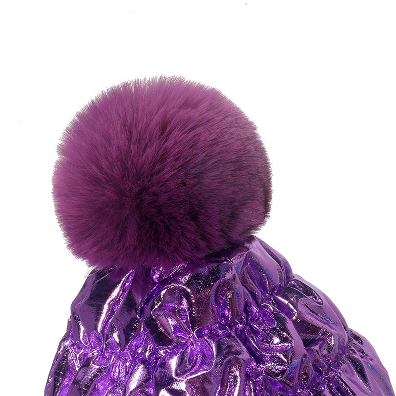 Wholesale 2023 Autumn and Winter Plus Velvet Thickened Winter Hat Colorful Metal Laser Fur Ball Acrylic Knitted Hat