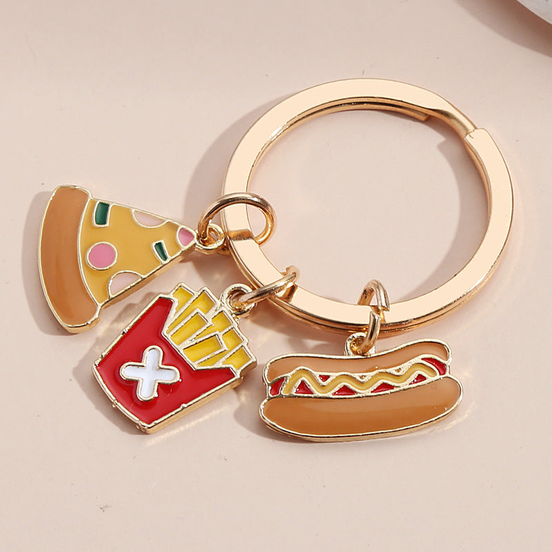Wholesale Metal Cake French Fries Pizza Ice Cream Donut Hamburger Keychain