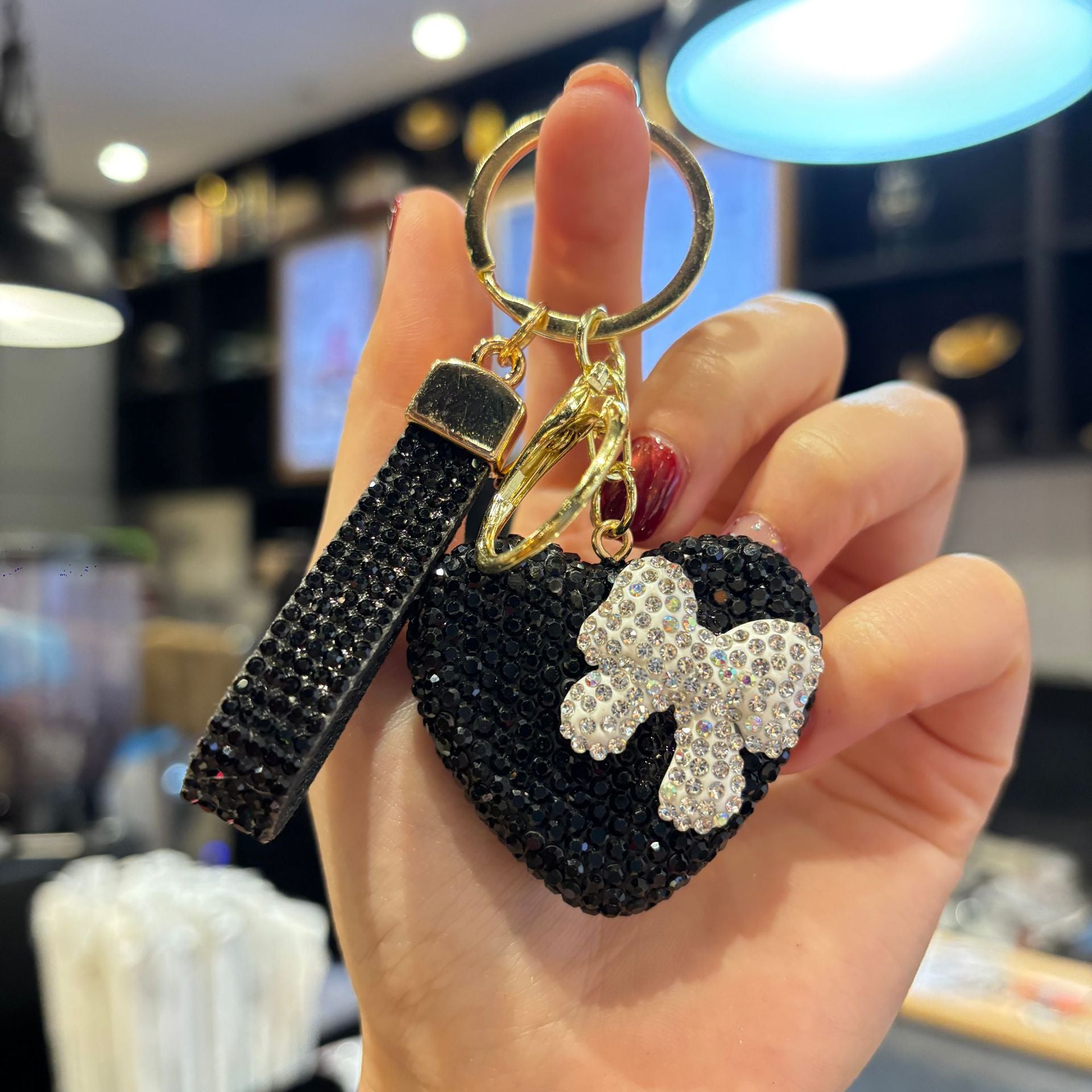 Wholesale Full rhinestone heart-studded bow keychain