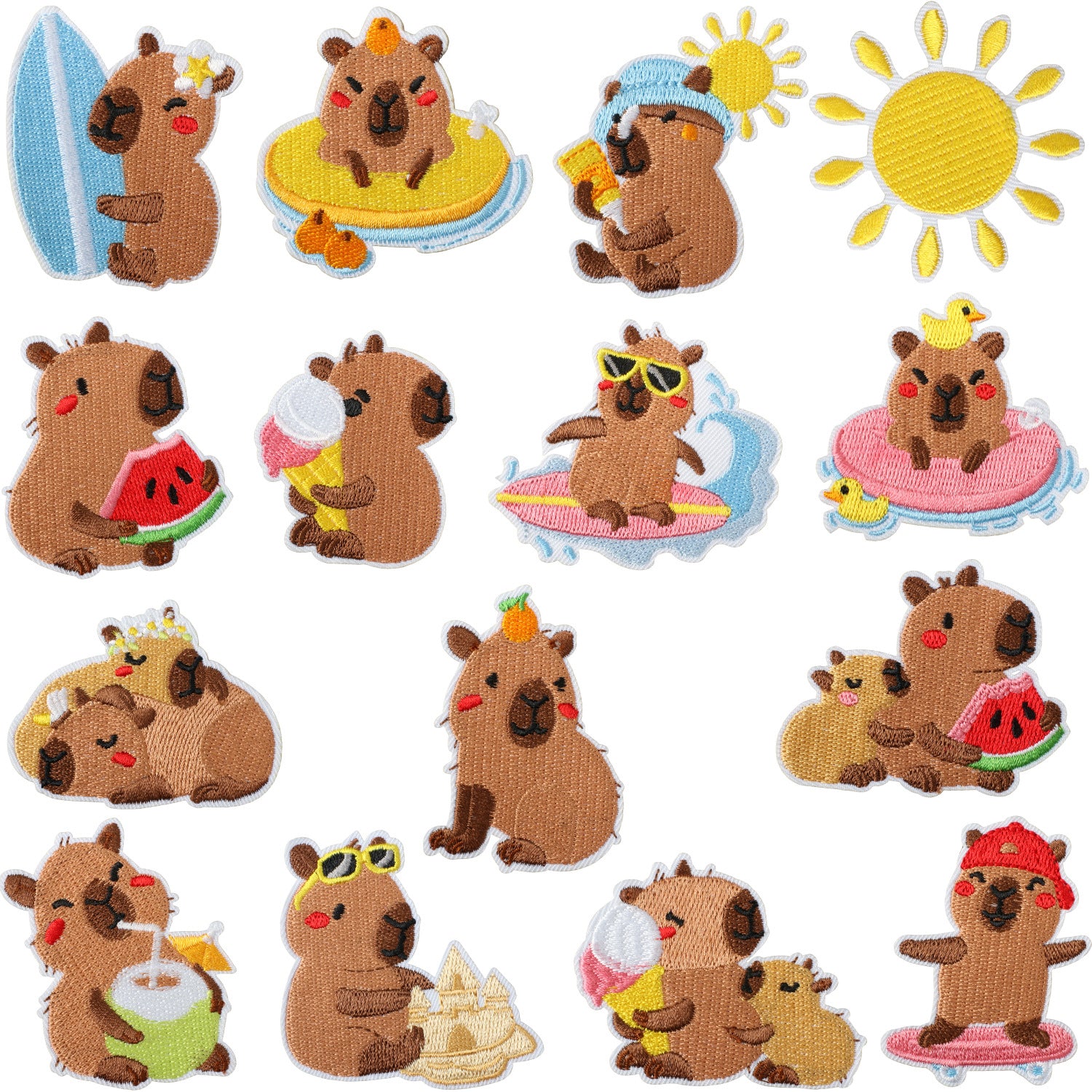 Wholesale Cute Capybara Cartoon Sun Embroidery Patch Iron On Decorative Accent For Clothing Bags DIY Gift Resale