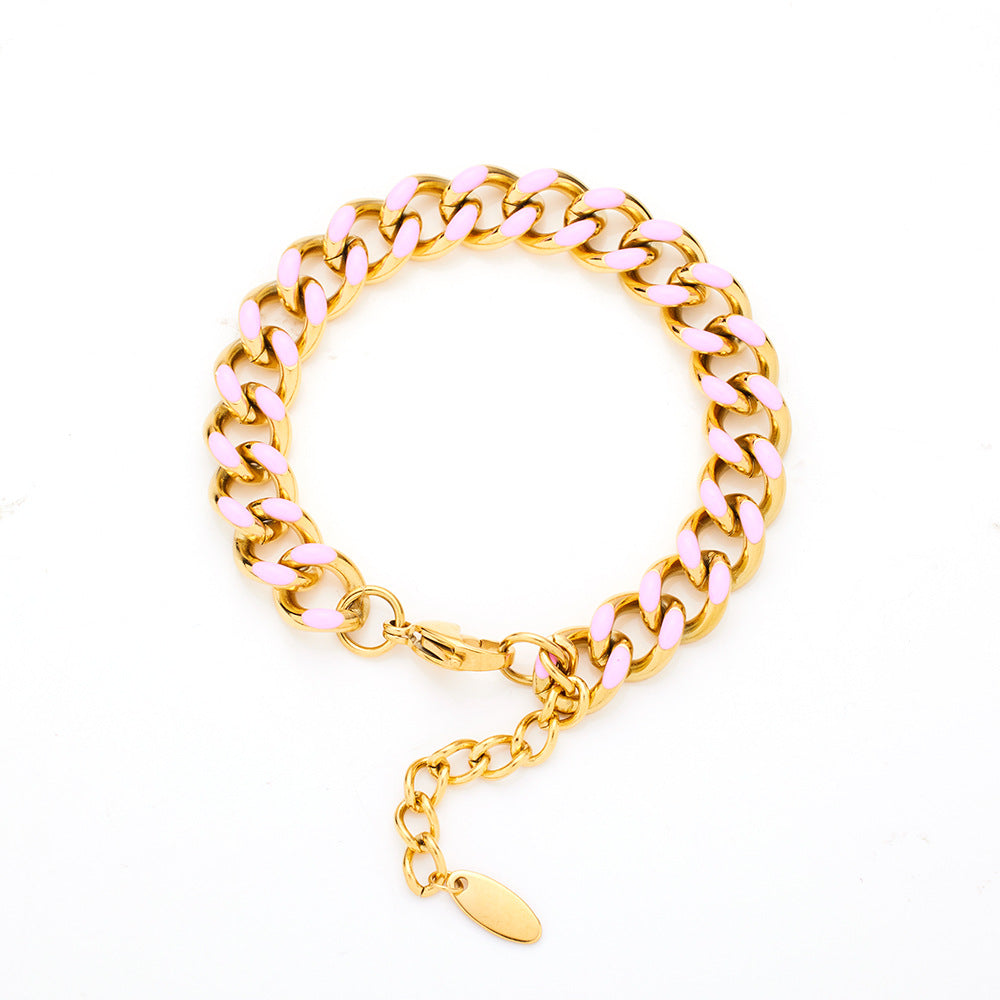 Wholesale Stainless Steel Cuban Oil Drop Color Enamel Bracelet