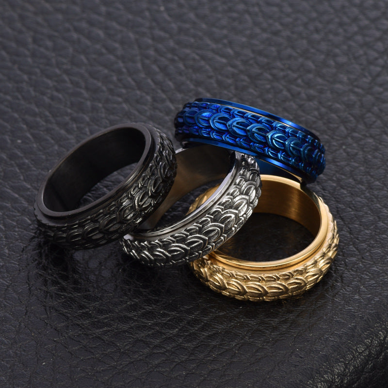 Wholesale Dragon Scale Rotatable Titanium Steel Vintage Distressed Ring