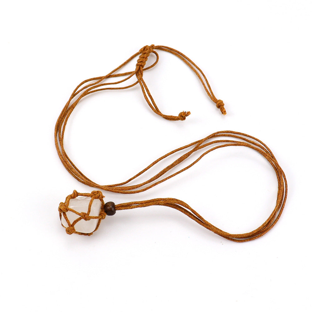 Wholesale Hand-woven Natural Stone Net Pocket Adjustable Necklace