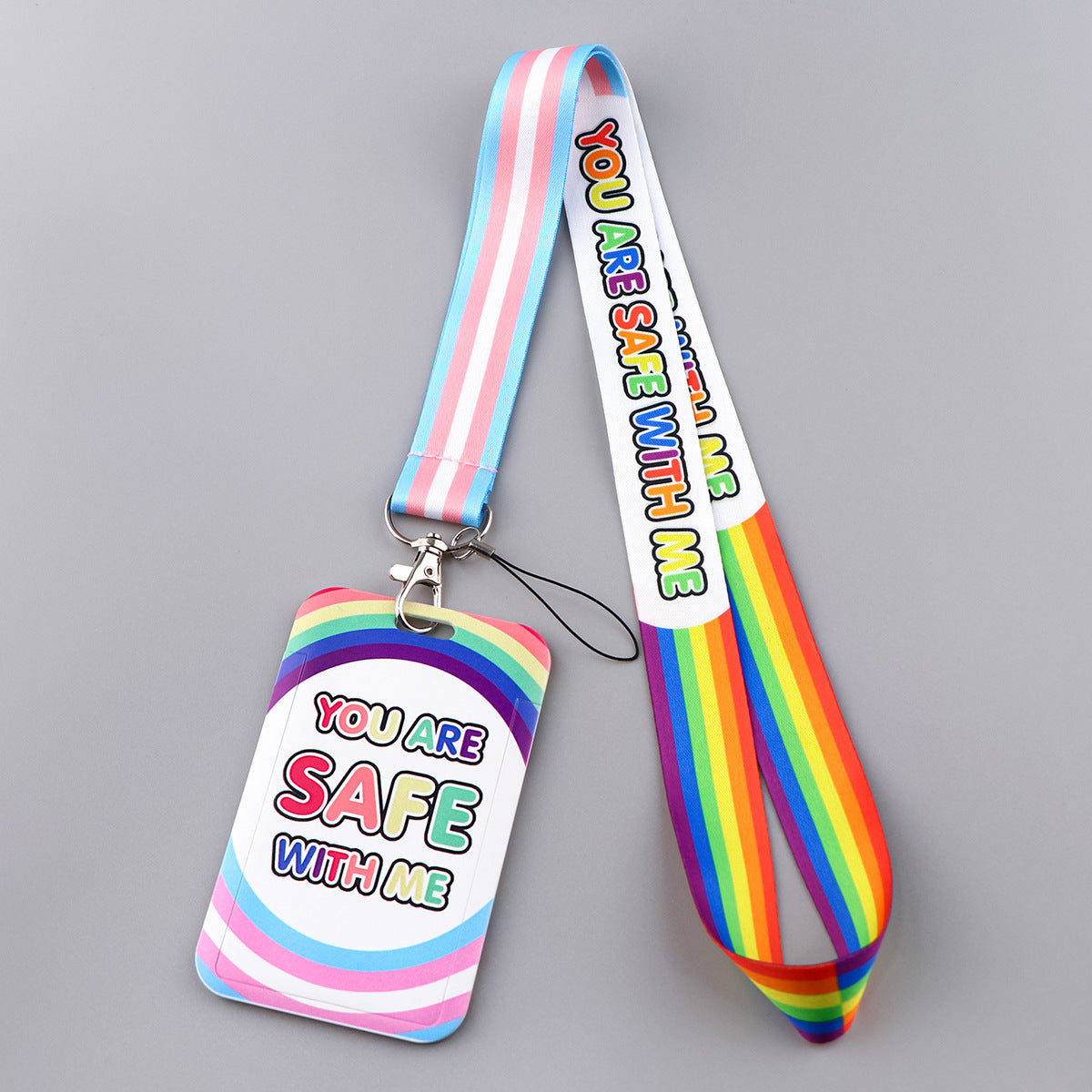 Wholesale Rainbow Card Holder Ribbon Polyester Cell Phone Lanyard Keychain
