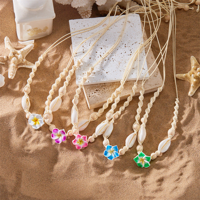 Wholesale Polymer Clay Flower Shell Summer Ocean Beach Vacation Braided Necklace