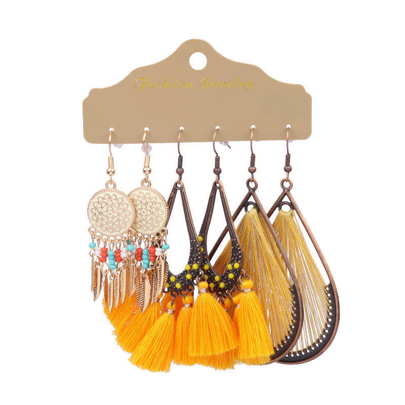 Wholesale Fashion Tassel Exaggerated Multi-piece Earrings Set